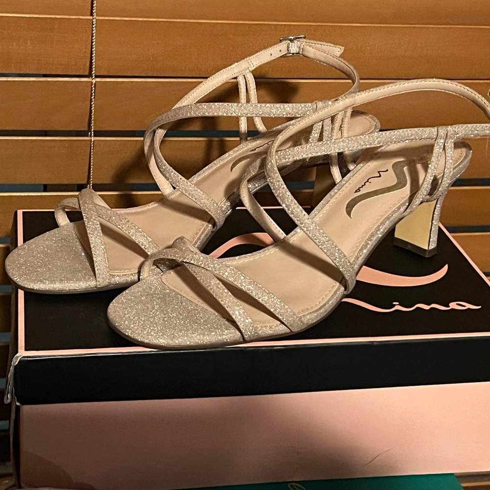 Nina Women's Strappy Glitter Heels - Tan